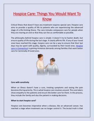 hospice care things you would want to hospice