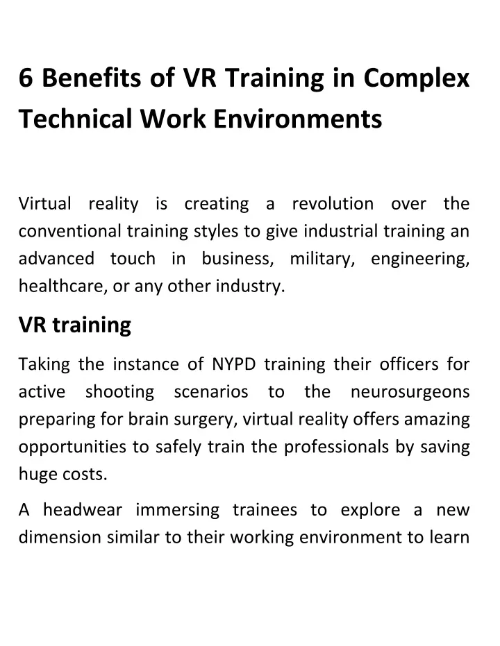 6 benefits of vr training in complex technical