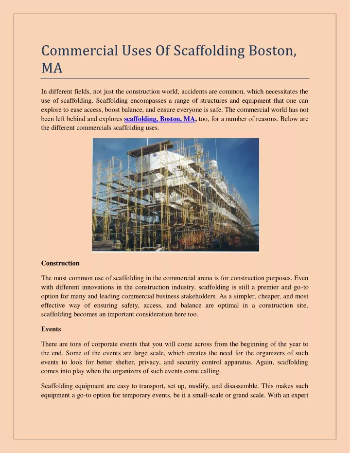 commercial uses of scaffolding boston ma