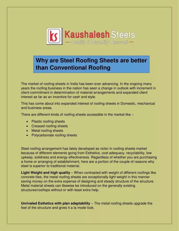 why are steel roofing sheets are better than