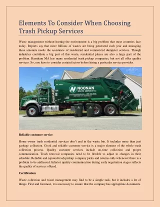 Elements To Consider When Choosing Trash Pickup Services