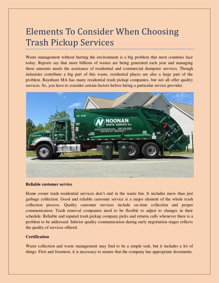 elements to consider when choosing trash pickup