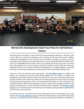 Martial Arts Development: Book Your Place for Self Defence Classes