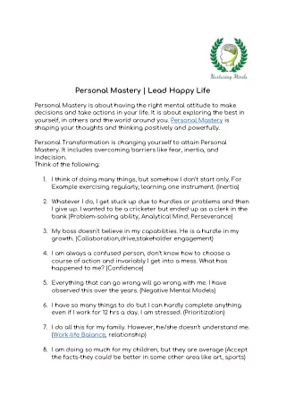 Personal Mastery | Lead Happy Life