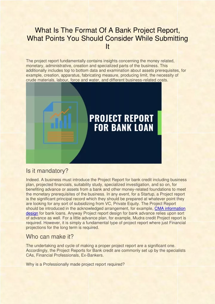what is the format of a bank project report what