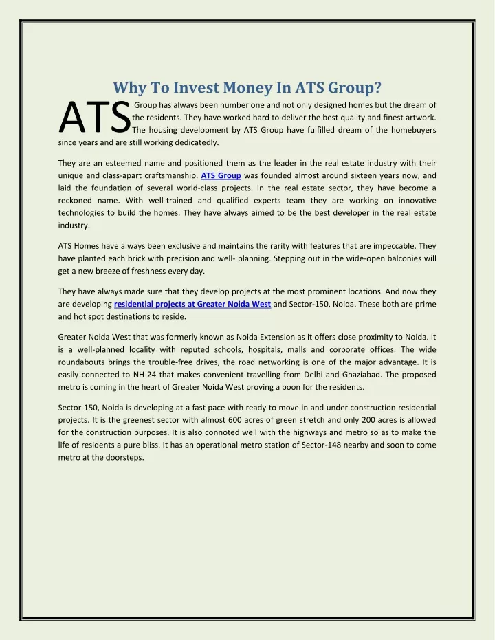 why to invest money in ats group ats