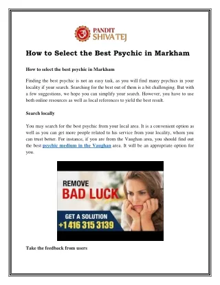 How to Select the Best Psychic in Markham
