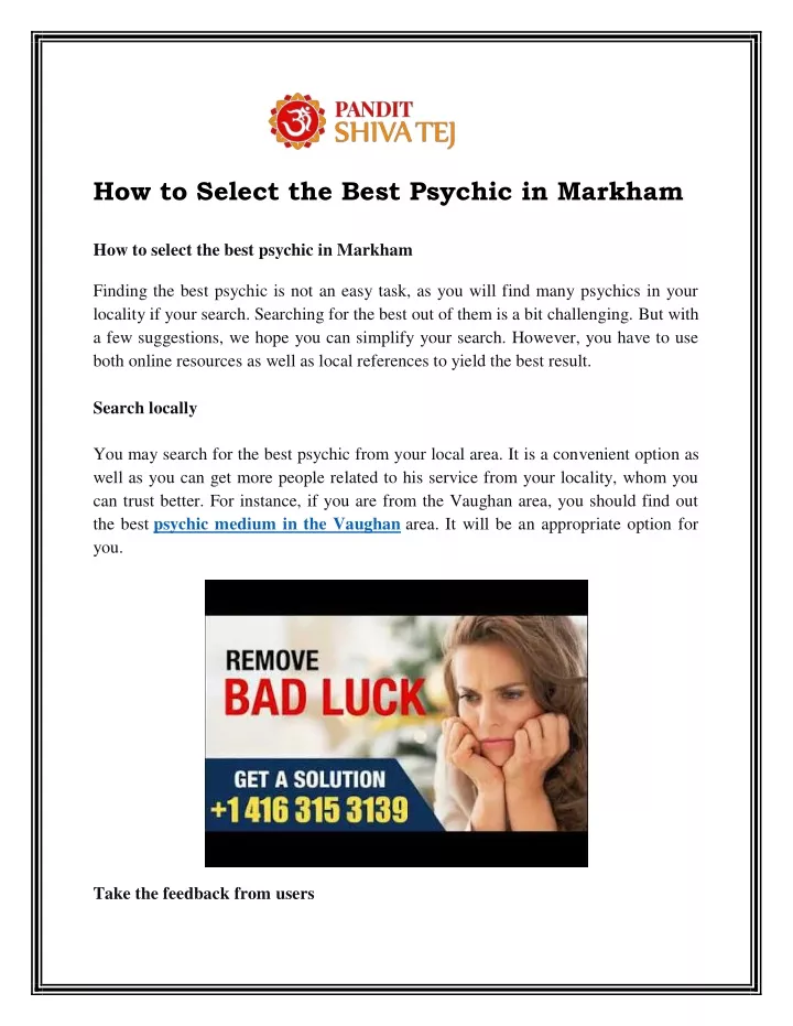 how to select the best psychic in markham