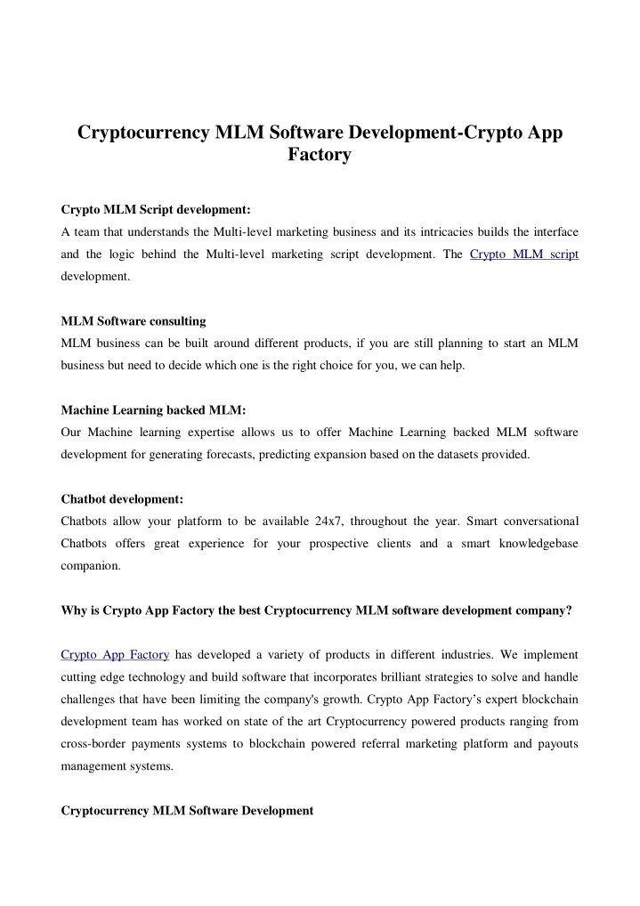 cryptocurrency mlm software development crypto