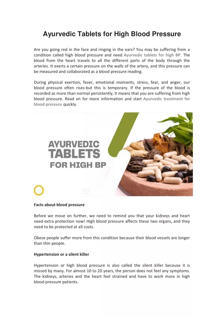 ayurvedic tablets for high blood pressure