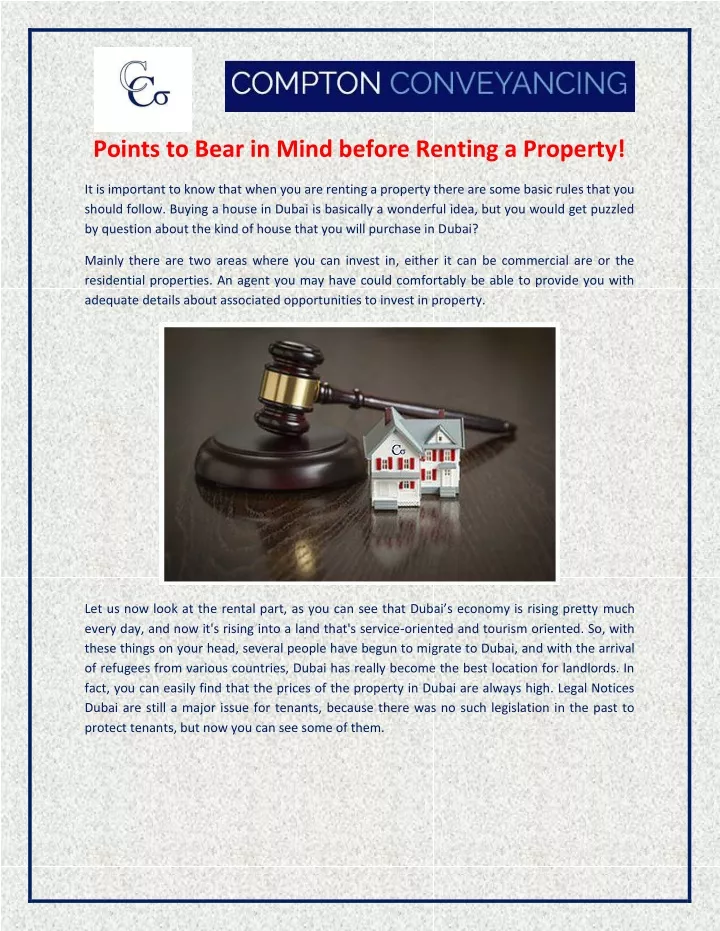 points to bear in mind before renting a property