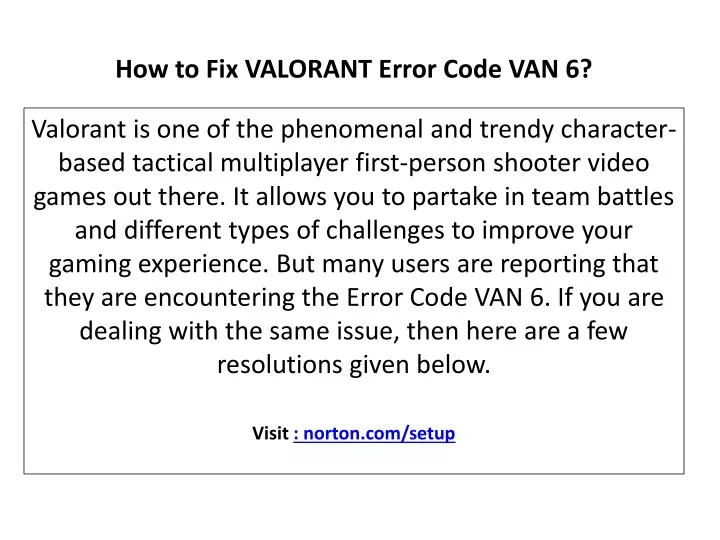how to fix valorant error code van 6