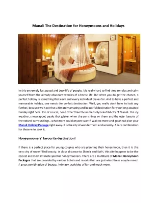 manali the destination for honeymoons and holidays