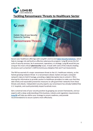 tackling ransomware threats to healthcare sector