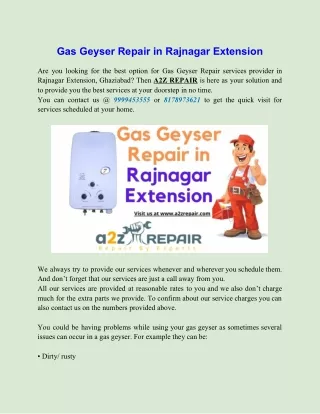 Best Gas Geyser Repair in Rajnagar Extension