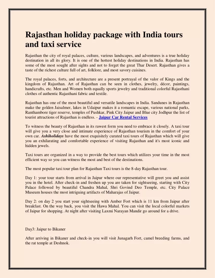 rajasthan holiday package with india tours