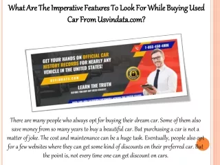 What Are The Imperative Features To Look For While Buying Used Car From Usvindata.com?