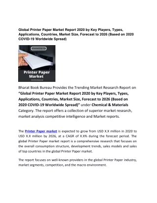 global printer paper market report 2020