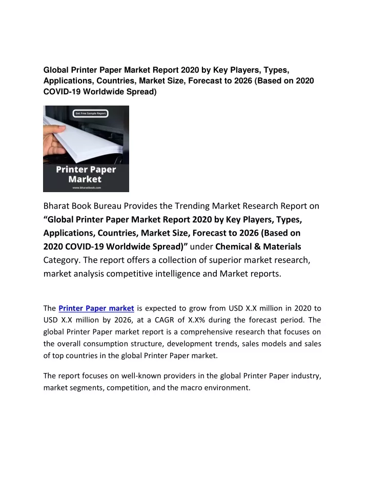 global printer paper market report 2020