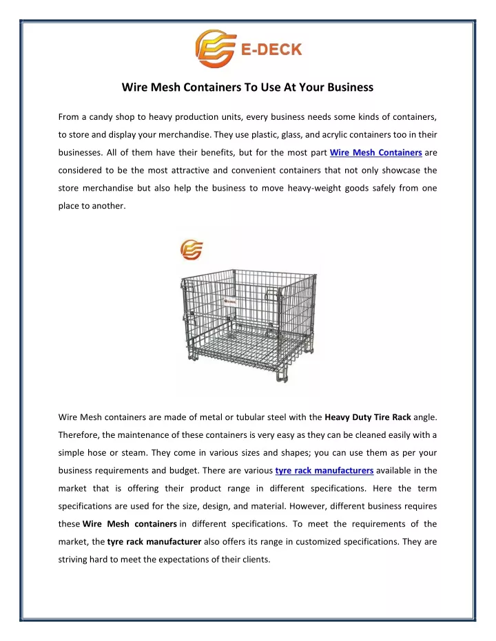 wire mesh containers to use at your business