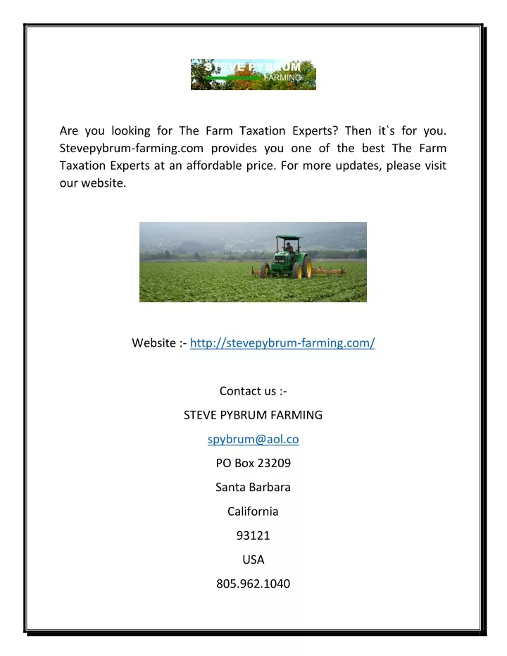 are you looking for the farm taxation experts