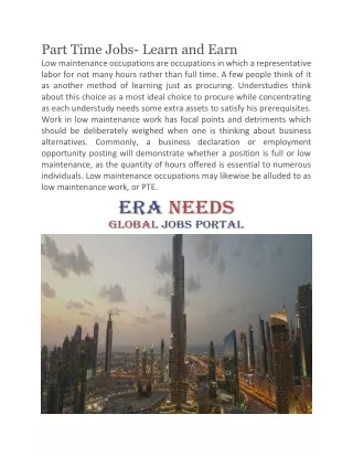 Part Time Jobs in Dubai | Eraneeds.com