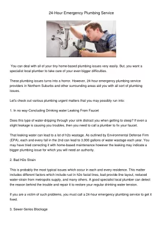 24 hour emergency plumbing service