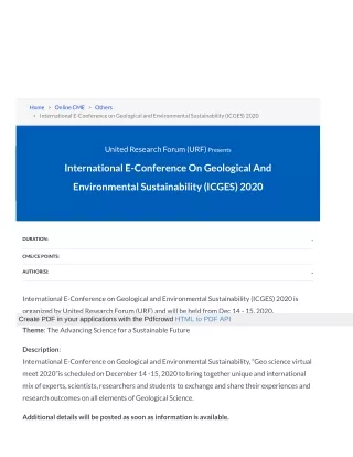 International E-Conference on Geological and Environmental Sustainability (ICGES) 2020