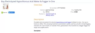 Buy Electrolyzed Hypochlorous Acid Maker & Fogger In One