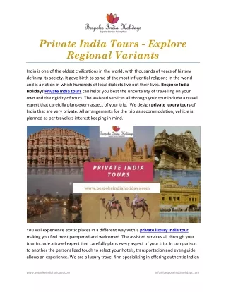 Private India Tours - Explore Regional Variants