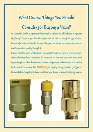 What Crucial Things You Should Consider for Buying a Valve?