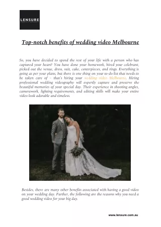 Wedding video Meblourne