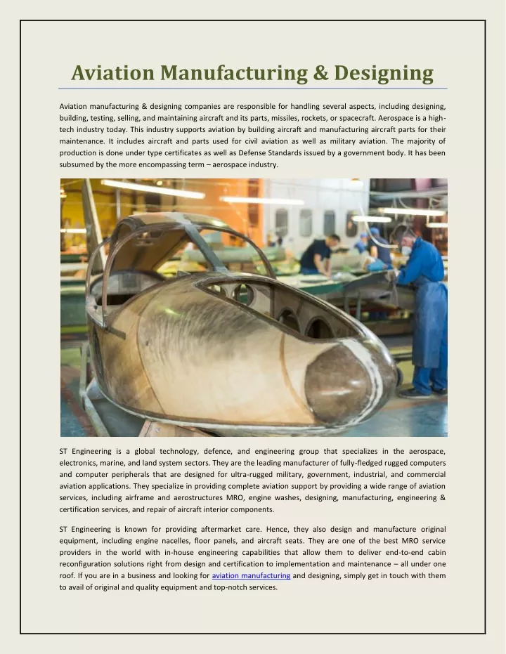 aviation manufacturing designing