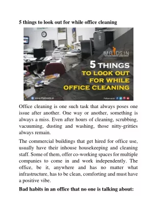 5 things to look out for while office cleaning