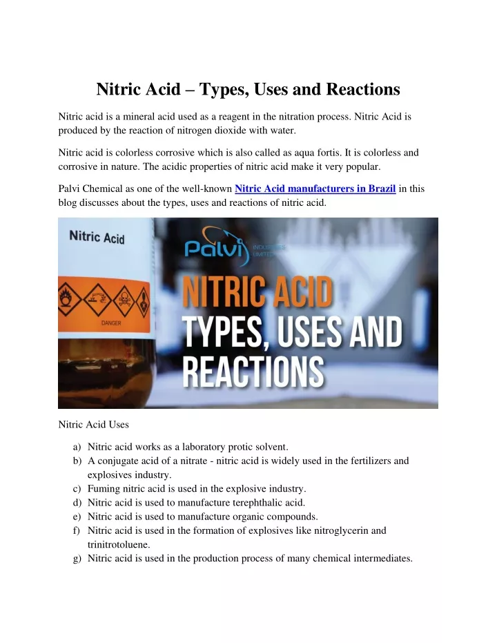 nitric acid types uses and reactions