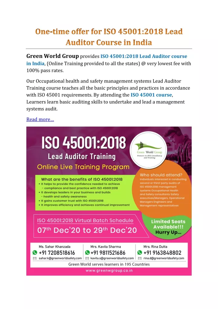 green world group provides iso 45001 2018 lead