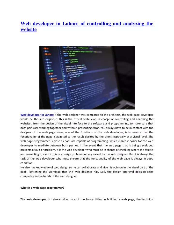web developer in lahore of controlling