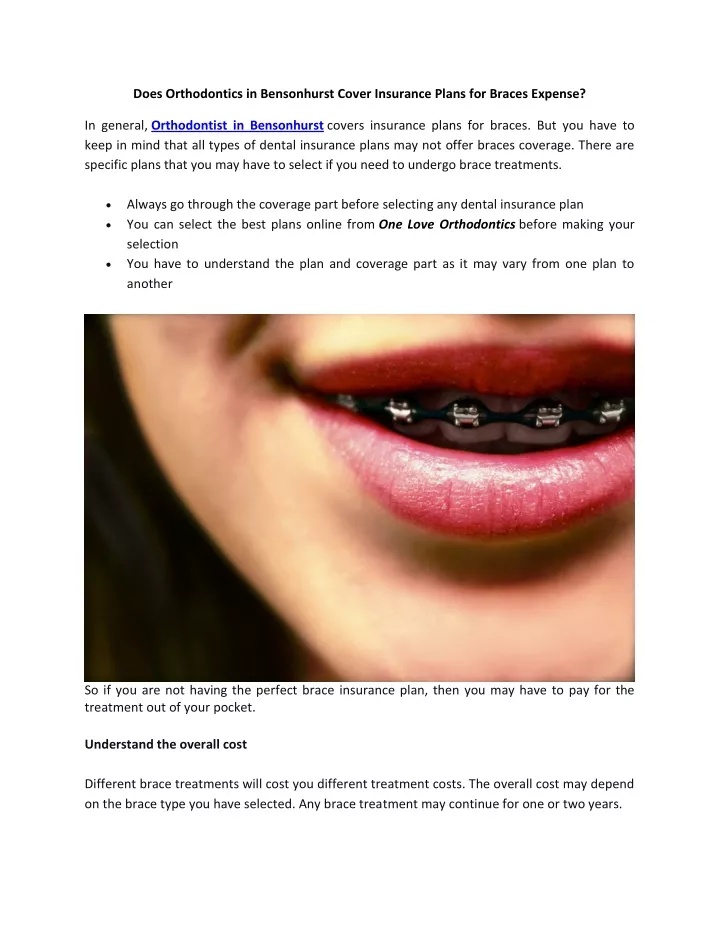 does orthodontics in bensonhurst cover insurance