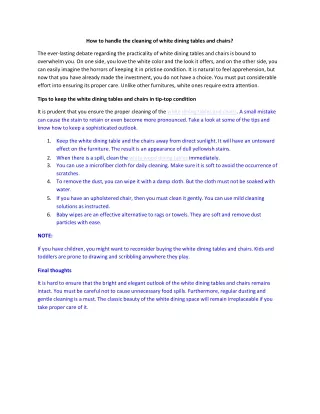 how to handle the cleaning of white dining tables