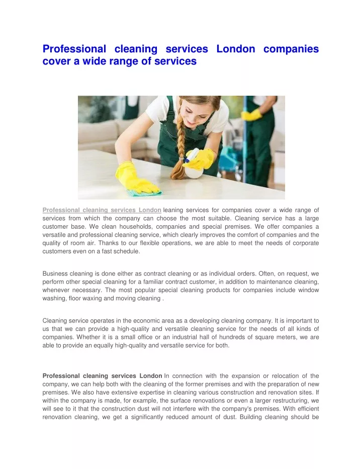 professional cleaning services london companies