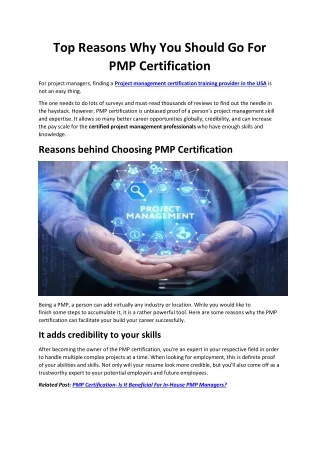Top Reasons Why You Should Go For PMP Certification