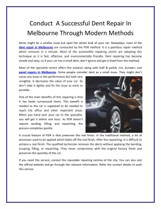 conduct a successful dent repair in melbourne