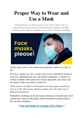 proper way to wear and use a mask