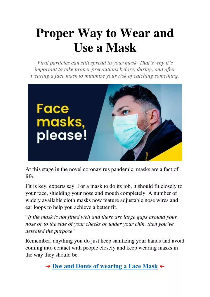 proper way to wear and use a mask