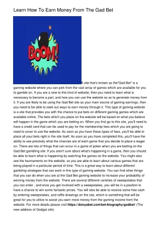 learn how to earn money from the gad bet