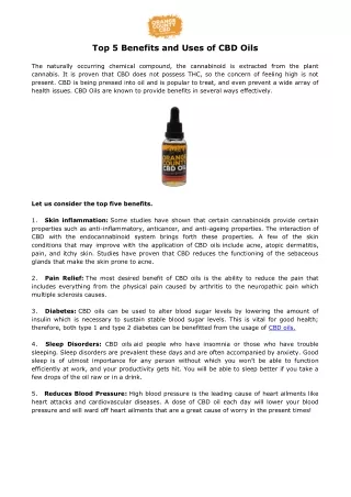 Top 5 Benefits and Uses of CBD Oils