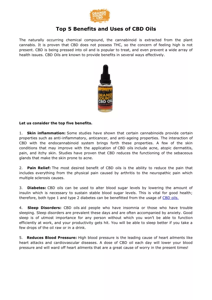top 5 benefits and uses of cbd oils