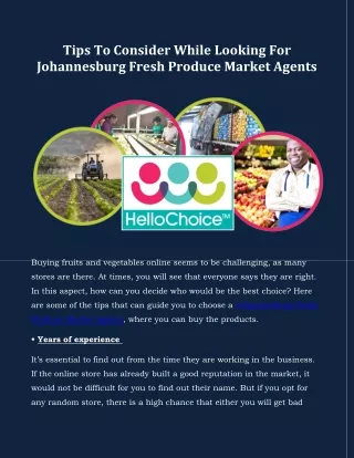 Tips To Consider While Looking For Johannesburg Fresh Produce Market Agents