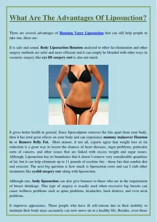 what are the advantages of liposuction there