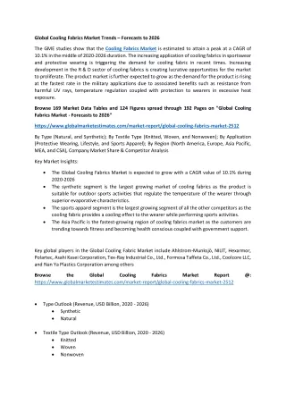 global cooling fabrics market trends forecasts